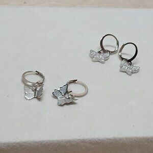 NWOT Two Pair of Fashion Jewelry Silver Tone Butterfly Earrings #3